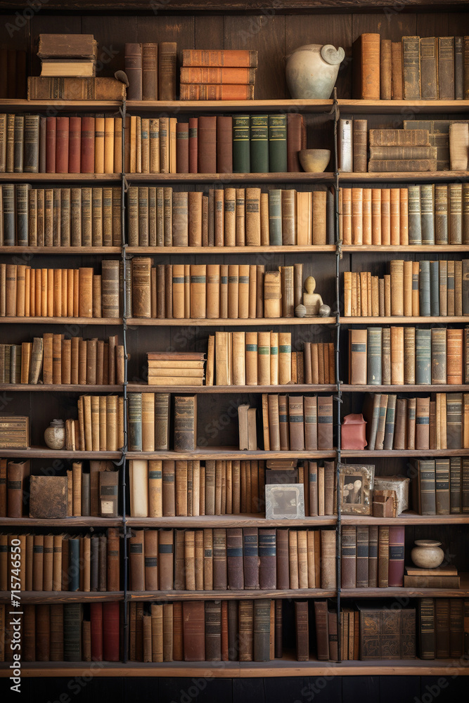 Large collection of old books on wooden shelves Large collection of old books on wooden shelves