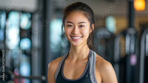  Confident Fitness Journey Portrait of a Asian Woman Athlete at the Gym