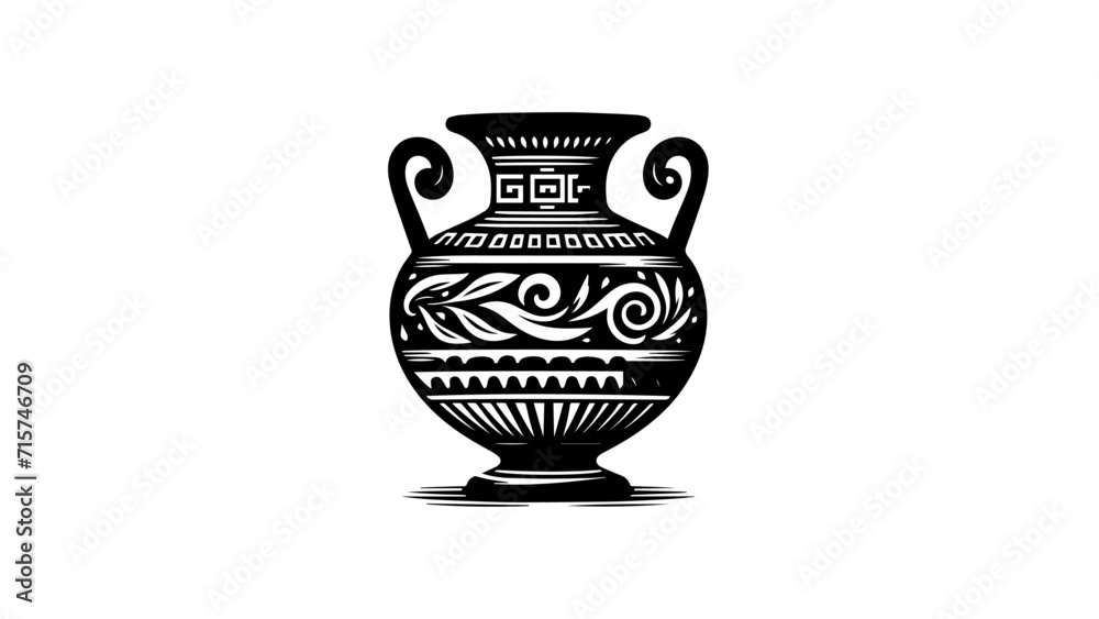 Ancient Greek vase illustration vector. simple black and white