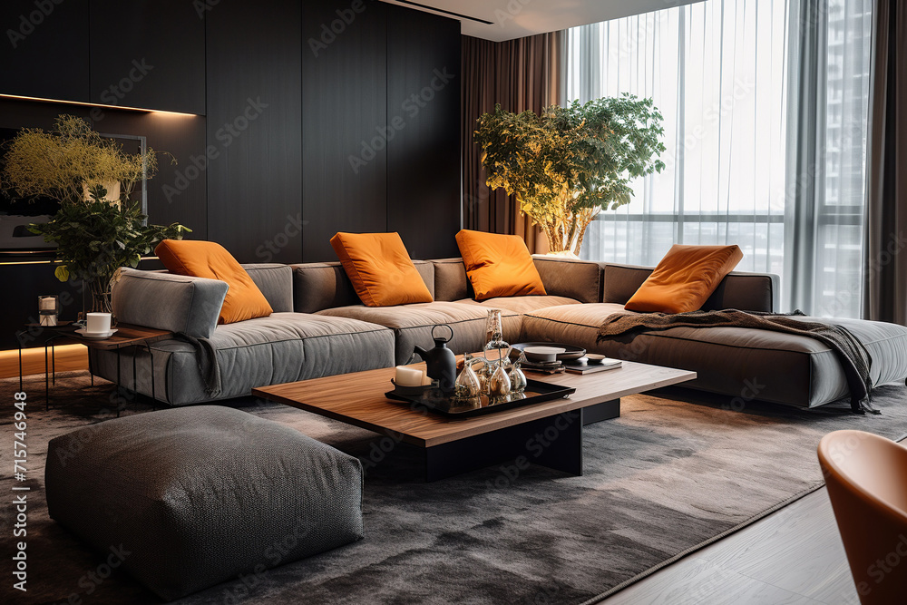 Fototapeta premium Luxury modern apartment with comfortable pillow decor