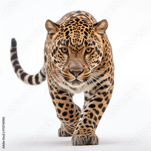 portrait of a beautiful jaguar on white background, panthera onca, wildcat