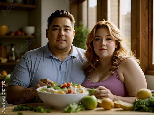 Couple eating healthy salads  on a diet