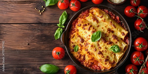 Italian pasta cannelloni , vegetarian option , Italian cuisine , balanced lunch , wallpaper , background. photo