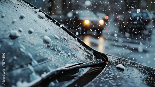 Car windshield being hammered by heavy hail storm in freeze motion. Car insurance photo