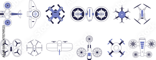 A set of drones and unmanned aerial vehicles. photo
