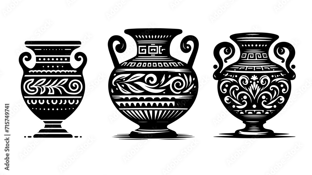 antique greek vase. Ancient Greek amphora. Ancient Greek vase set