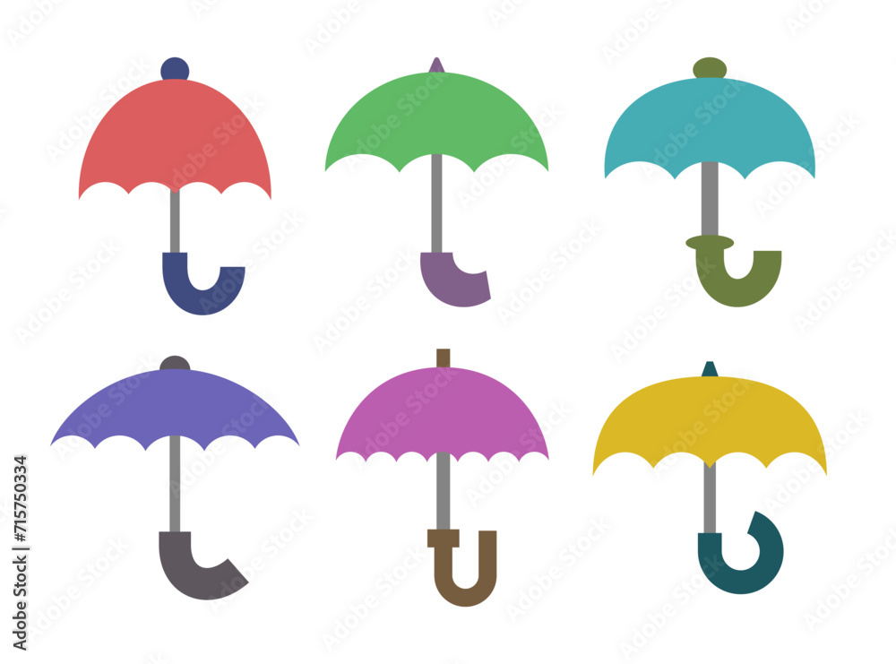 Set of different umbrellas in logo style. Vector illustration