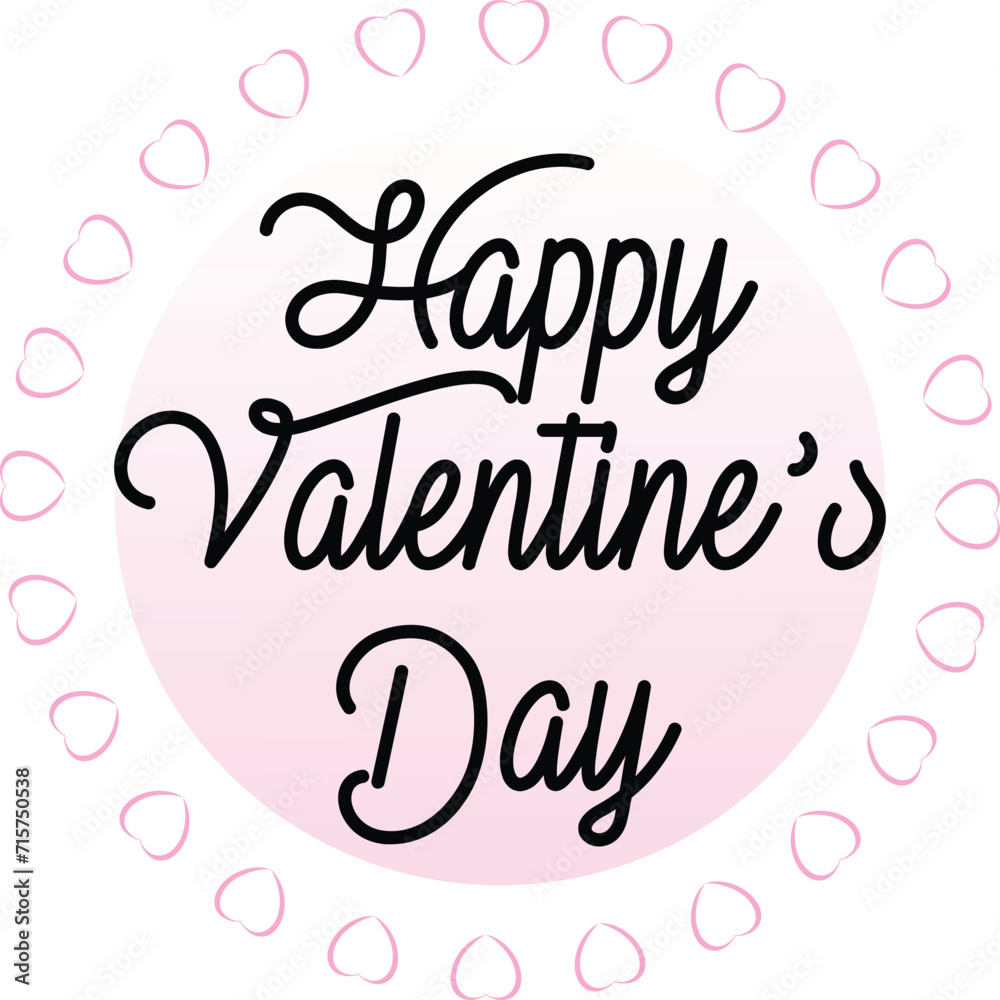 Happy Valentine's Day typography poster with handwritten calligraphy text, presented on a white background. Vector Illustration