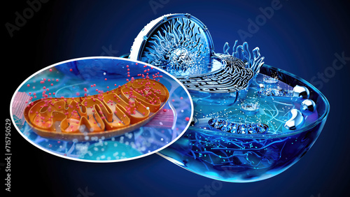 4K abstract illustration of the biological cell and the mitochondria photo
