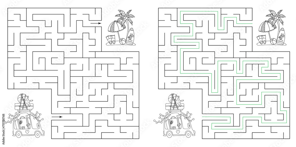 Φωτογραφία Labyrinth - Puzzle For Kids Helps The Little Car Reach The Holiday Island