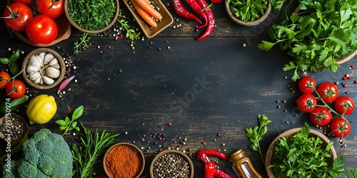 Mix of vegetables and greens, spices, healthy snack, healthy food, products from the market, energy source, wallpaper, background.