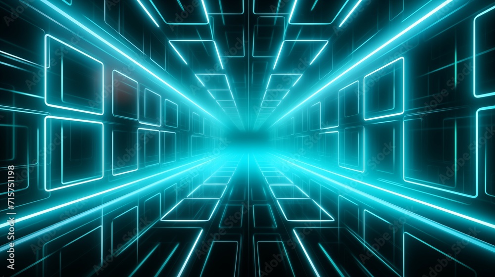 Neon Blue Tunnel Illumination in Virtual Reality Space Neon Blue Tunnel Illumination in Virtual Reality Space