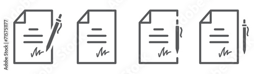 Contract icon. Signature of agreement symbol. Pen signing a contract. Electronic signature signs. Vector illustration