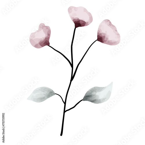 Flower and leaf watercolor illustration for decor and sticker