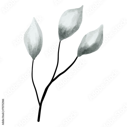 Flower and leaf watercolor illustration for decor and sticker