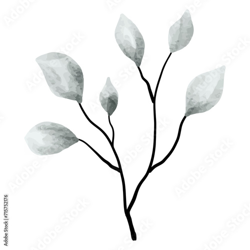 Flower and leaf watercolor illustration for decor and sticker