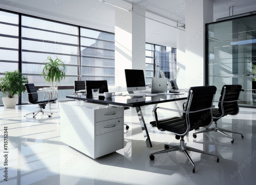 Experience luxury in your workspace with our sophisticated office desks, styled in light white and black, designed for a clean and modern aesthetic.