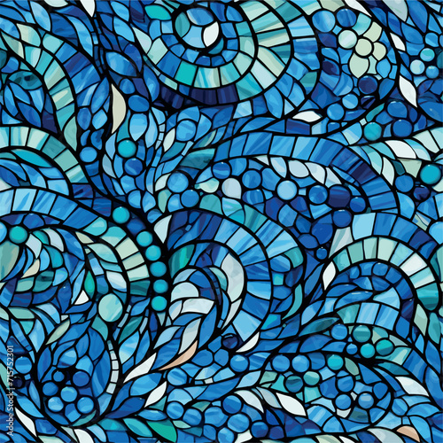 Blue mosaic seamless pattern. Old mosaics surface vector graphic, broken abstract ceramic tile texture