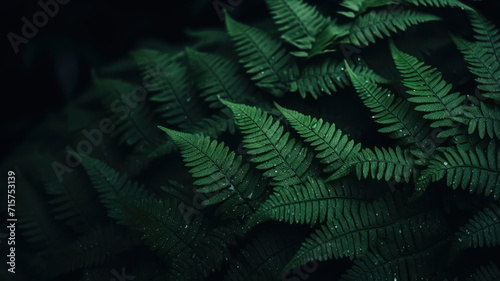 Green fern leaves on a dark background. Natural green background.