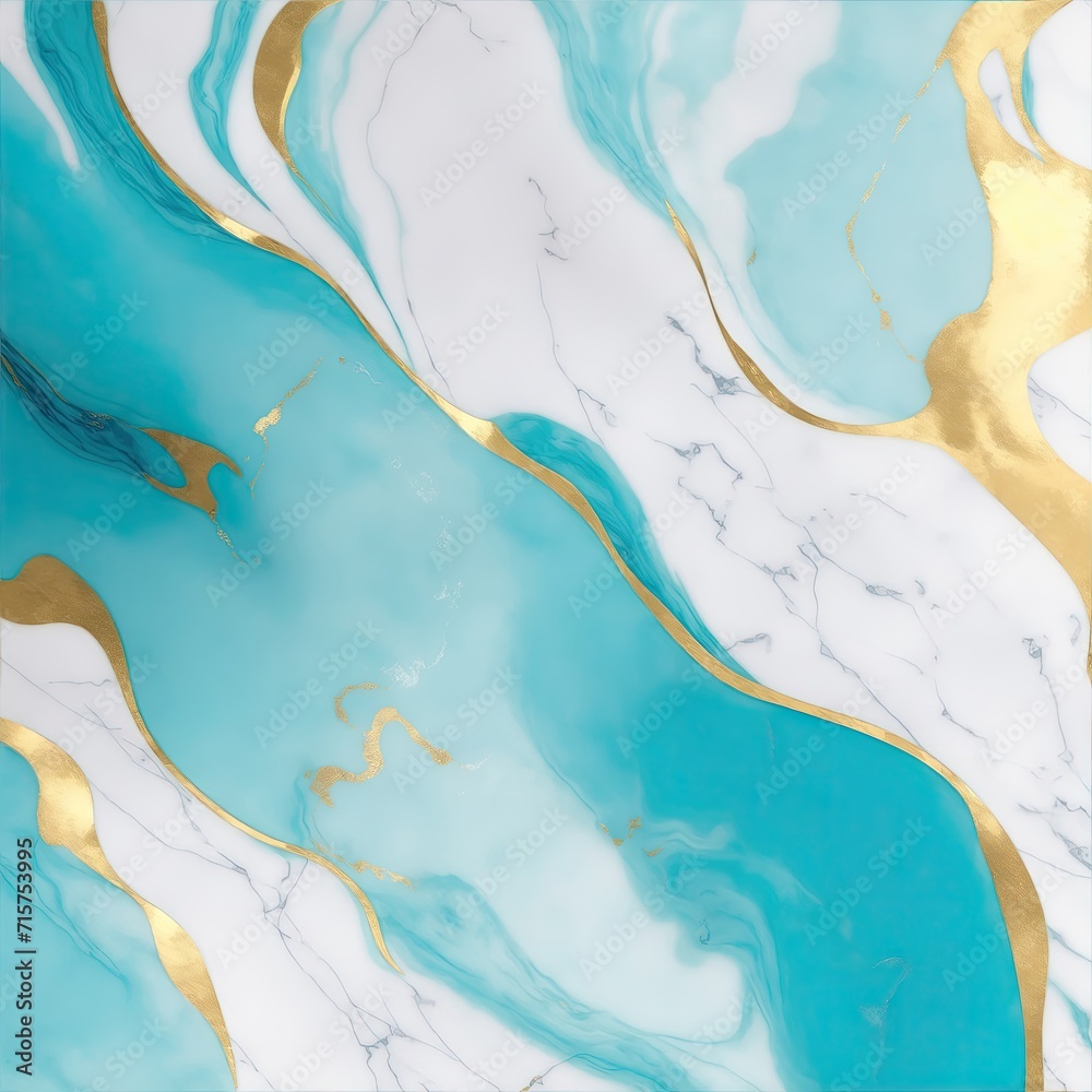 Cyan marble background with gold brushstrokes