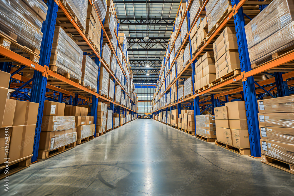 Fototapeta premium industry warehouse shelves with boxes