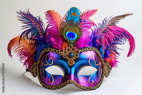 Flamboyant Mardi Gras Mask's, bright colors, isolated white background, generative ai