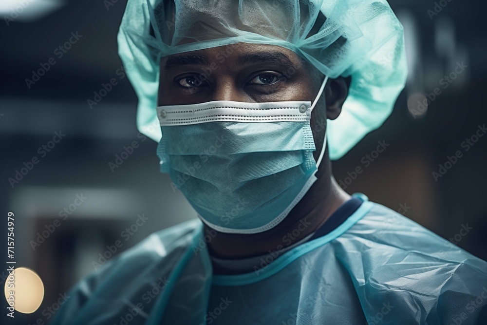 Portrait of a surgeon in scrubs and a face mask with a serious expression, ready for operation Portrait of a surgeon in scrubs and a face mask with a serious expression, ready for operation