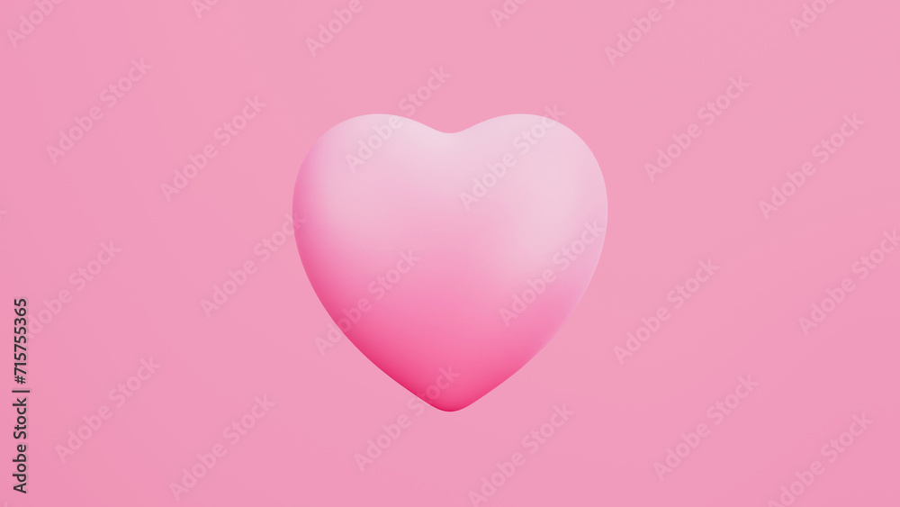 Pink 3D heart on pink background. Valentines day concept. 3d render illustration