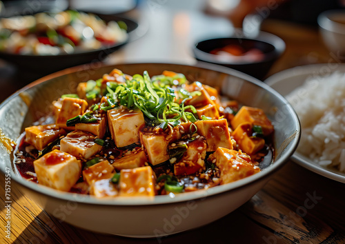 Mapo Tofu, Chinese cuisine, gourmet, food photography, angle view, HQ