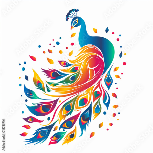 An abstract peacock with colorful feather circles  Logo on white background