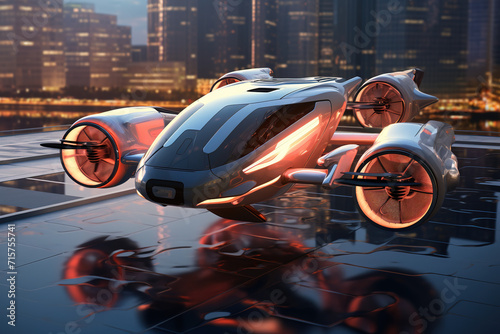 Transport in der Zukunft, schwebendes Auto und autonome Fortbewegung  photo