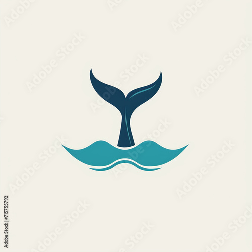 A minimalist whale tail rising above ocean waves, Logo on white background