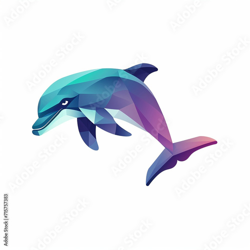 Sleek geometric dolphin head in aquatic tones, Logo on white background