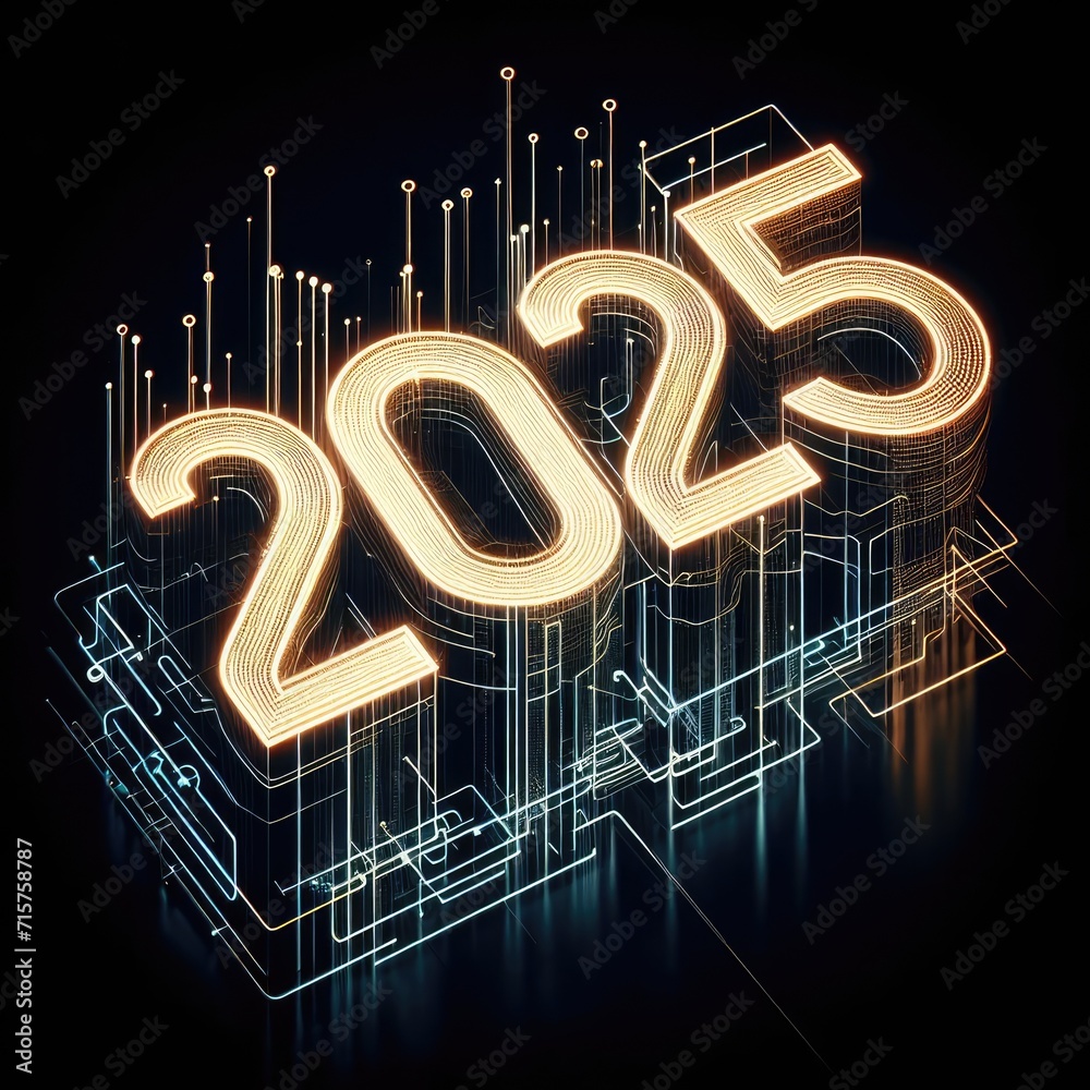 Happy New Year 2025, 2025 lights, view of the year 2025 number floating