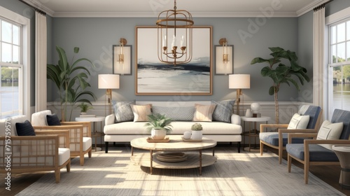 beautiful small space casual living family room soft neutral wood beams  and a gorgeous grouping of swivel color fabric chairs around a striking coffee table coastal design nature freshness home