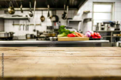 Tabletop in professional restaurant kitchen background