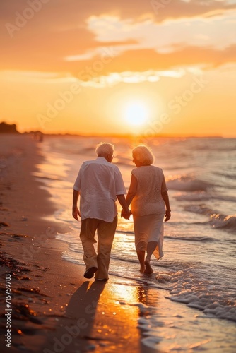 A joyful elderly couple wal...