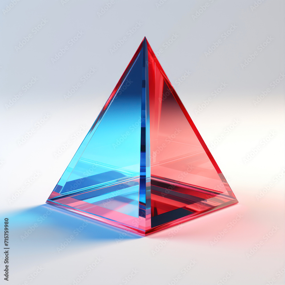 Abstract blue and red glass pyramid on a white background