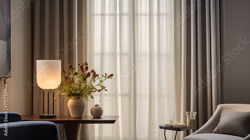 full curtains in an apartment light-colored room with subtle pops of color depth of field background. Earth-natural colors subtle pops of color high-contrasting feminine natural materials home design © VERTEX SPACE