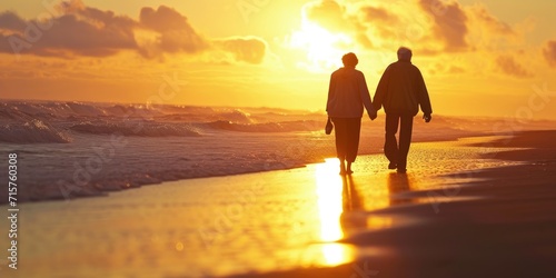 A joyful elderly couple wal...