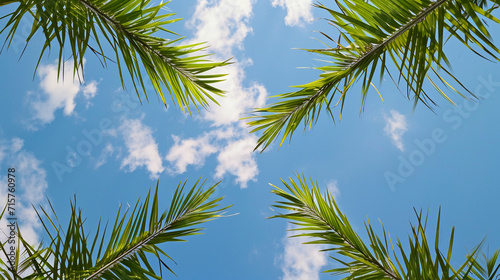 An artistic composition of palm branches arranged in the shape of a cross against a backdrop of blue sky and clouds. The simplicity and symbolism in the arrangement evoke the solem photo