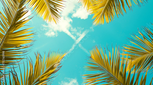 An artistic composition of palm branches arranged in the shape of a cross against a backdrop of blue sky and clouds. The simplicity and symbolism in the arrangement evoke the solem
