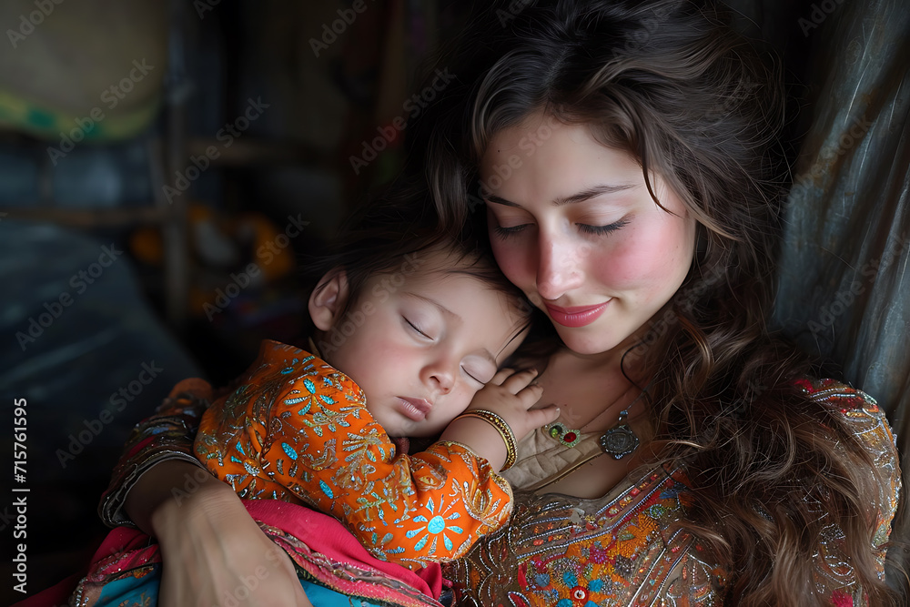 a mother with a small child in her arms, women's happiness