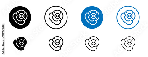 24/7 Emergency Call Services Line Icon Set. Telemarketing Call Center Support Vector Illustration In Black and Blue Color. photo