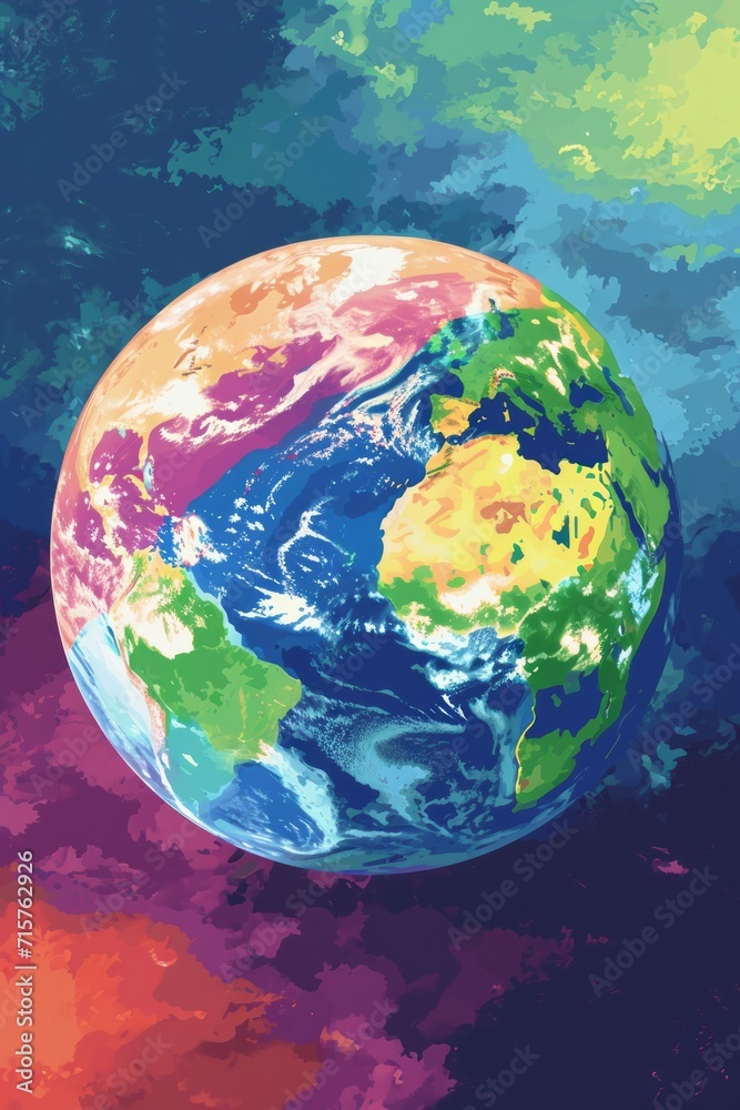 Planet Earth in watercolor style. Round earth globe.
