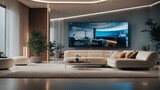 Smart home living room with big screen TV for home control