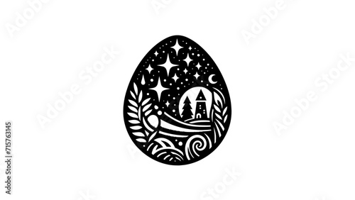 abstract easter egg vector illustration. black and white easter egg illustration no fill. abstract egg filled with illustrations