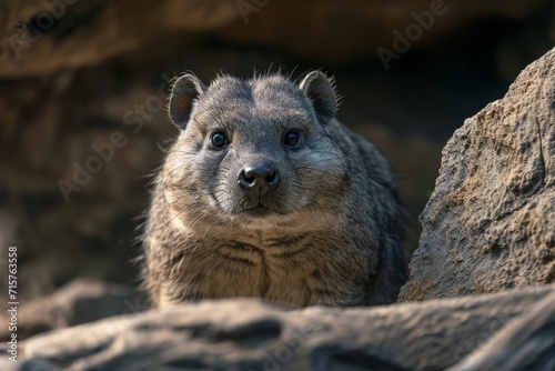 A curious rock hyrax perched on a stone, its expression capturing the essence of wildlife adaptability and survival.