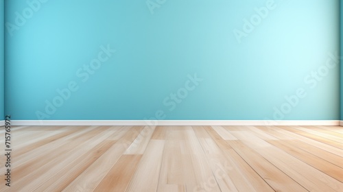 Empty room with blue wall and wooden floor. © Sergio Lucci