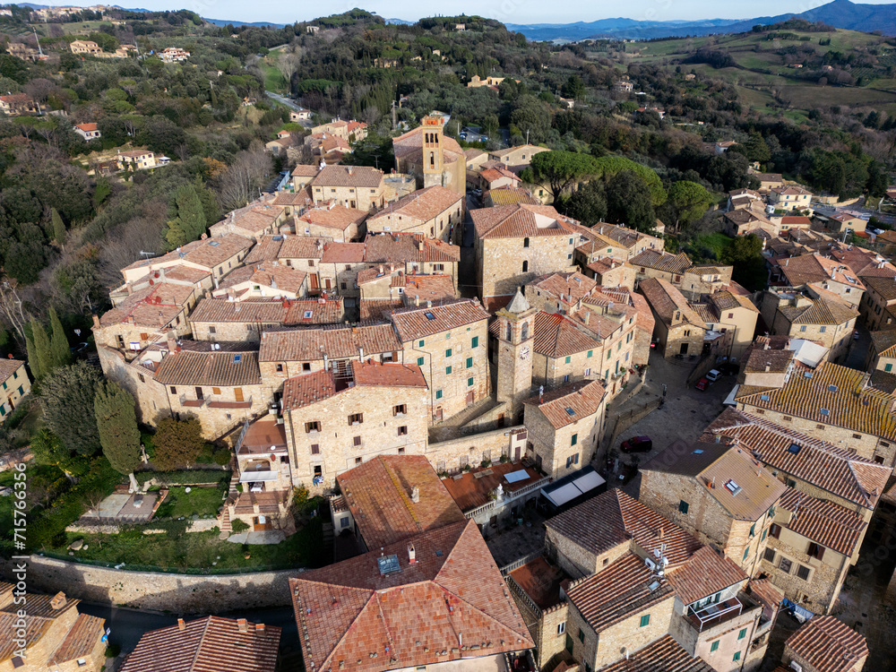 Casale Marittimo Tuscany Italy aerial view with drone